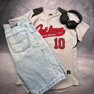 Alleson Athletic Oak Brook Outlaws Baseball Jersey Grey Red Mens Medium Y2K 10